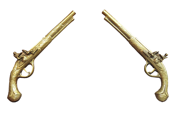 Pair Of Brass Decorative Duelling Pistols / Guns 33cm - OA 3282