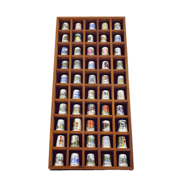 48 x Vintage Decorative Bone China England Thimbles In Wooden Stand - OP 2666