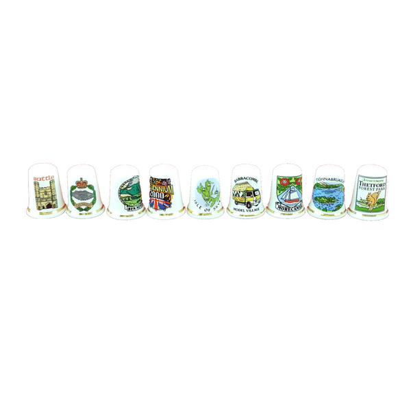 9 x Sampson's Sights Of Britain Decorative Bone China Thimbles - OP 2674