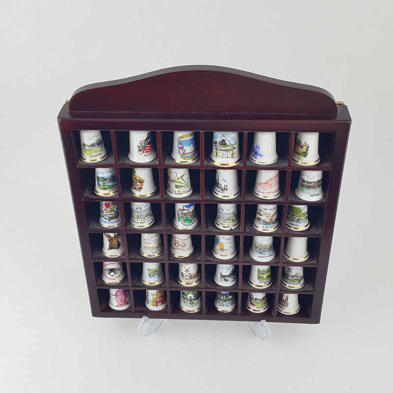 36 x Vintage Decorative Bone China England Thimbles In Wooden Stand - OP 2667