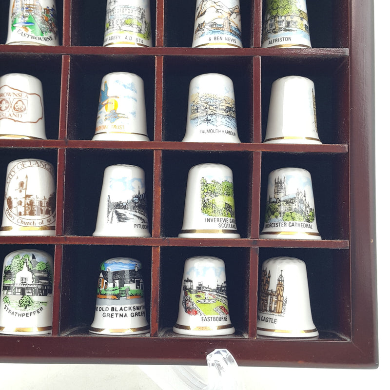 36 x Vintage Decorative Bone China England Thimbles In Wooden Stand - OP 2667