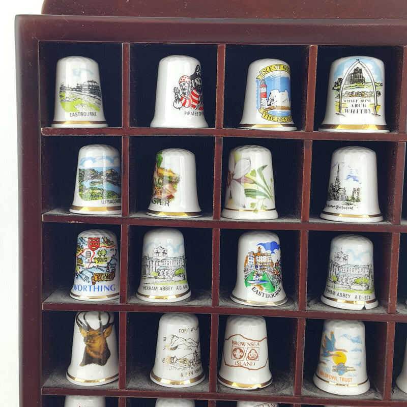 36 x Vintage Decorative Bone China England Thimbles In Wooden Stand - OP 2667