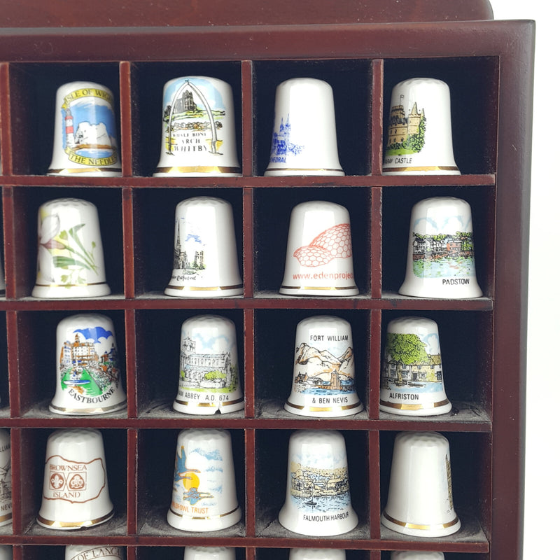36 x Vintage Decorative Bone China England Thimbles In Wooden Stand - OP 2667