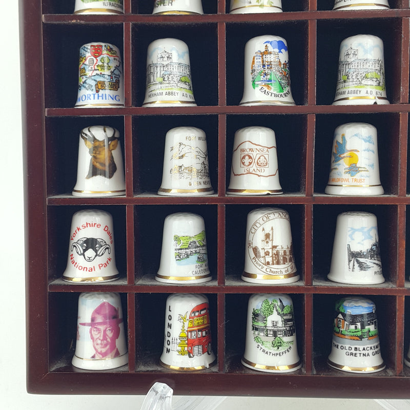 36 x Vintage Decorative Bone China England Thimbles In Wooden Stand - OP 2667