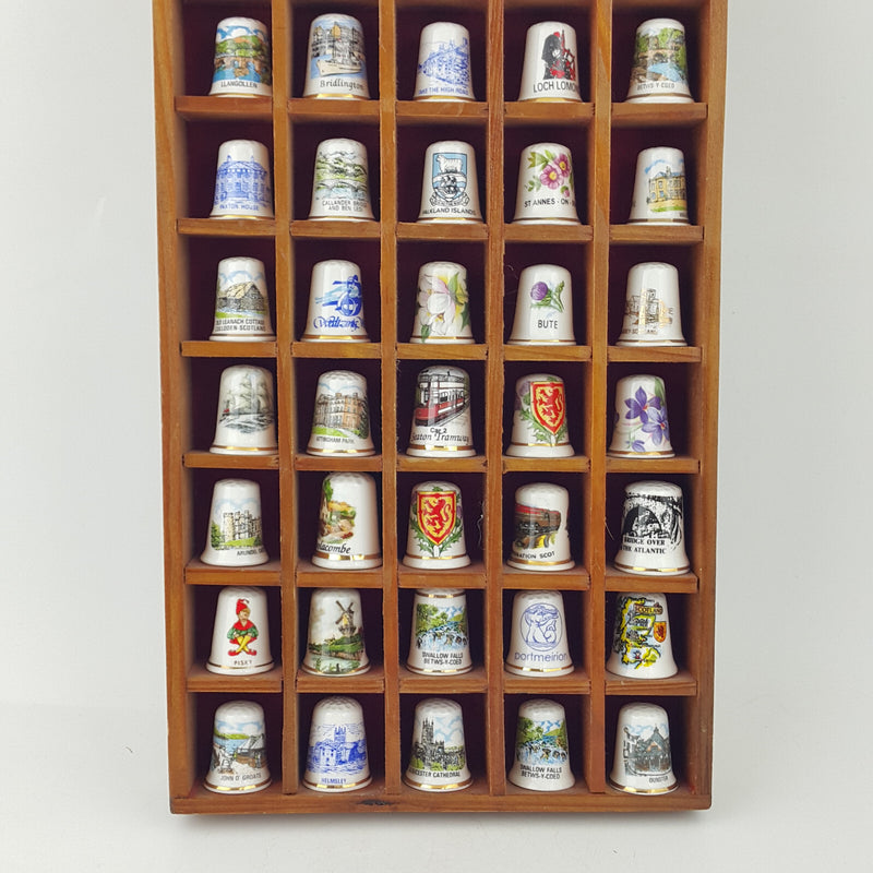 48 x Vintage Decorative Bone China England Thimbles In Wooden Stand - OP 2666