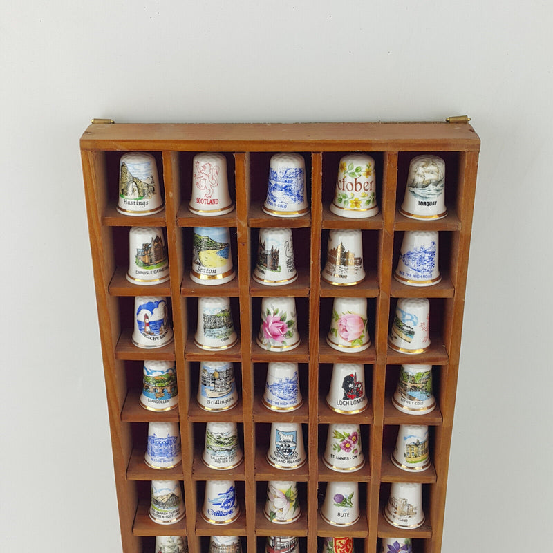 48 x Vintage Decorative Bone China England Thimbles In Wooden Stand - OP 2666