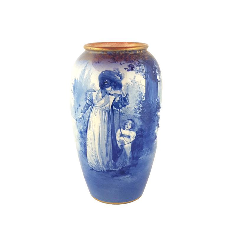 Royal Doulton Blue Vase - Woman & Child - Mother  Daughter In Garden - RD 1779