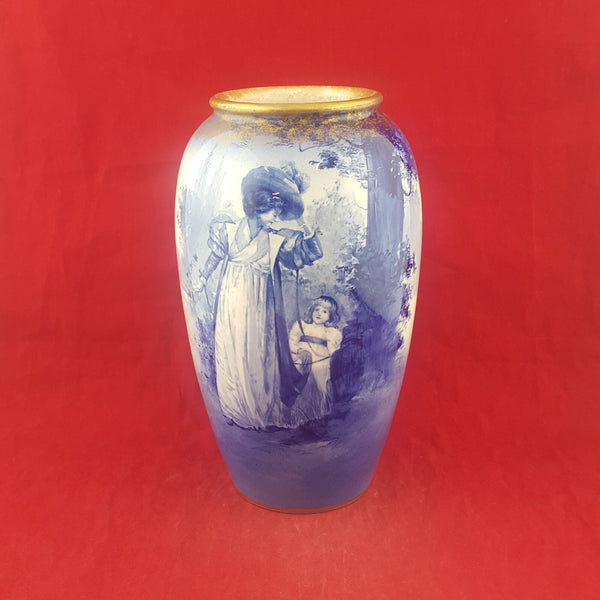 Royal Doulton Blue Vase - Woman & Child - Mother  Daughter In Garden - RD 1779