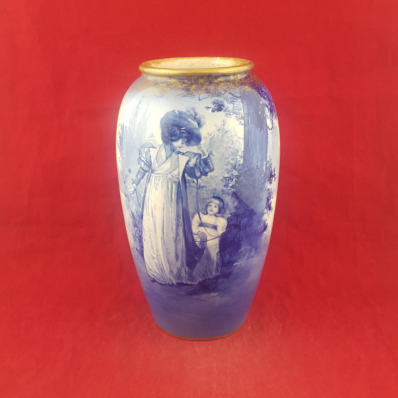 Royal Doulton Blue Vase - Woman & Child - Mother  Daughter In Garden - RD 1779