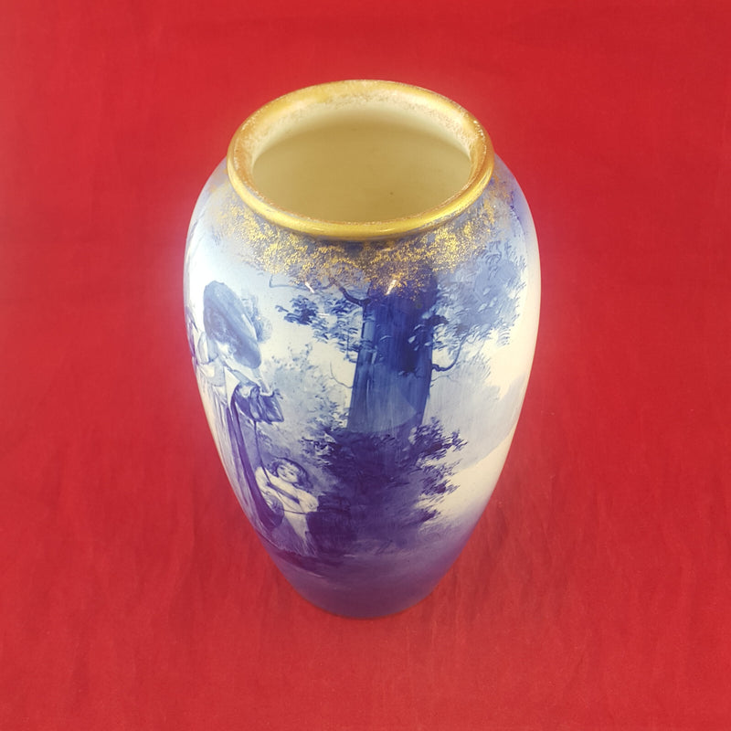 Royal Doulton Blue Vase - Woman & Child - Mother  Daughter In Garden - RD 1779