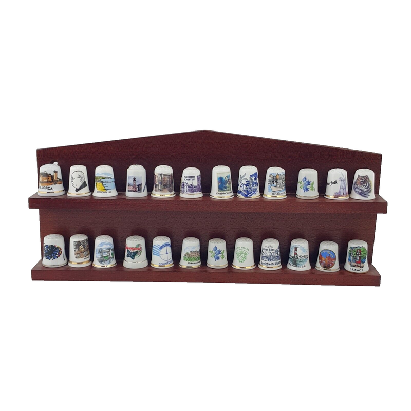 24 x Vintage Decorative Bone China Thimbles In Wooden Stand - 7903 OA