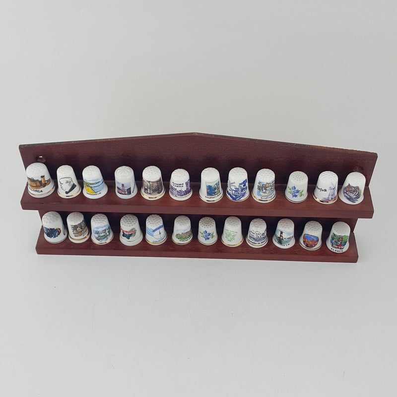 24 x Vintage Decorative Bone China Thimbles In Wooden Stand - 7903 OA