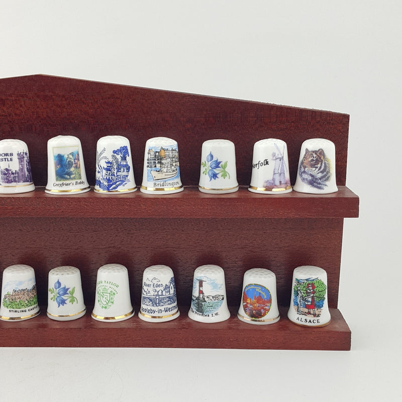 24 x Vintage Decorative Bone China Thimbles In Wooden Stand - 7903 OA