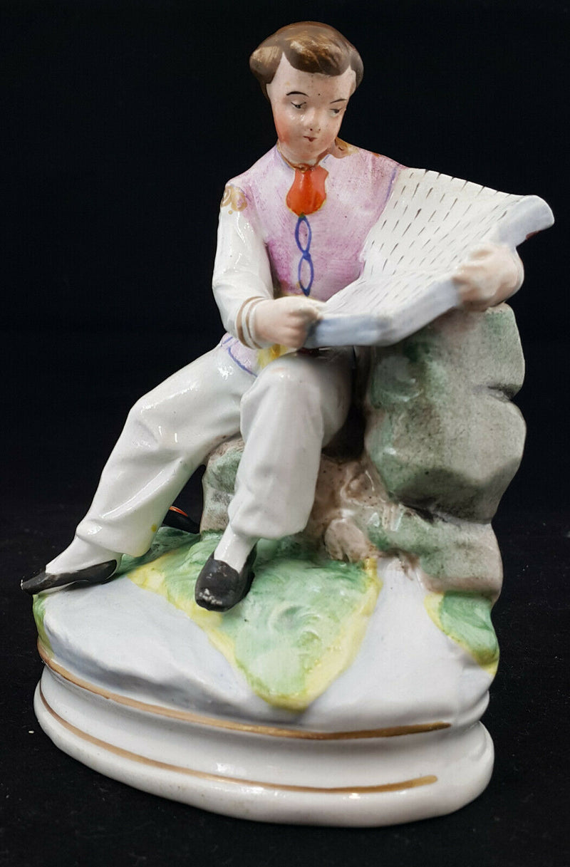 Dresden Figurine Boy Reading Book - Restored