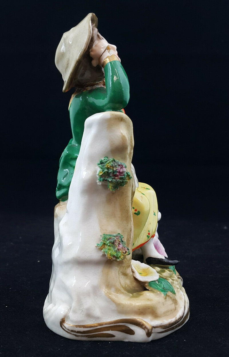 Dresden Figurine Lady Leaning On Tree & Dog Laying Down - Restored