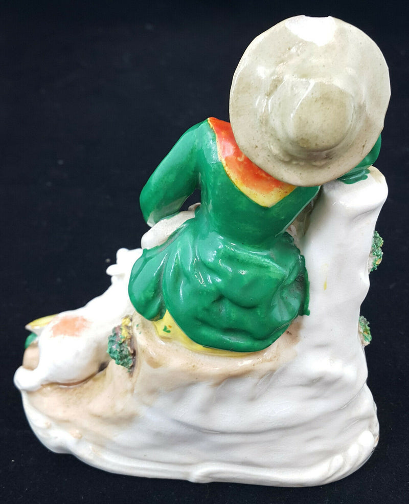 Dresden Figurine Lady Leaning On Tree & Dog Laying Down - Restored