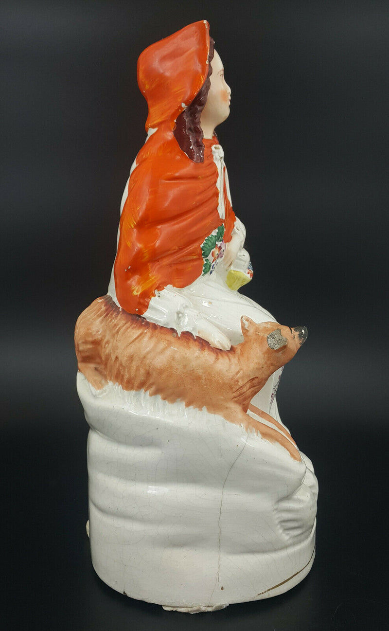 Staffordshire Figurine Red Riding Hood With Wolf - Damaged