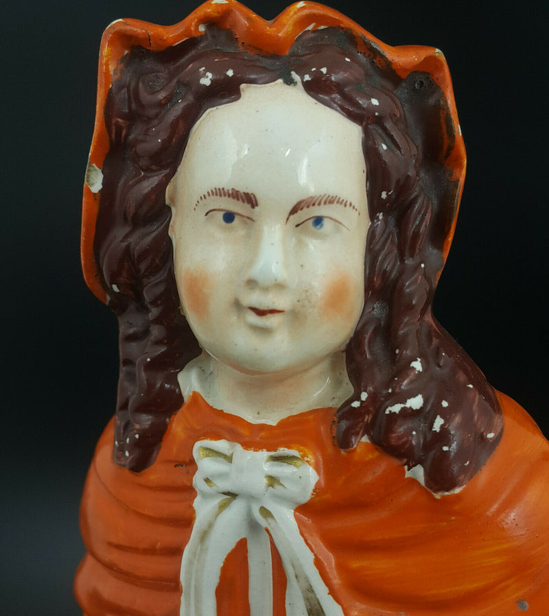 Staffordshire Figurine Red Riding Hood With Wolf - Damaged