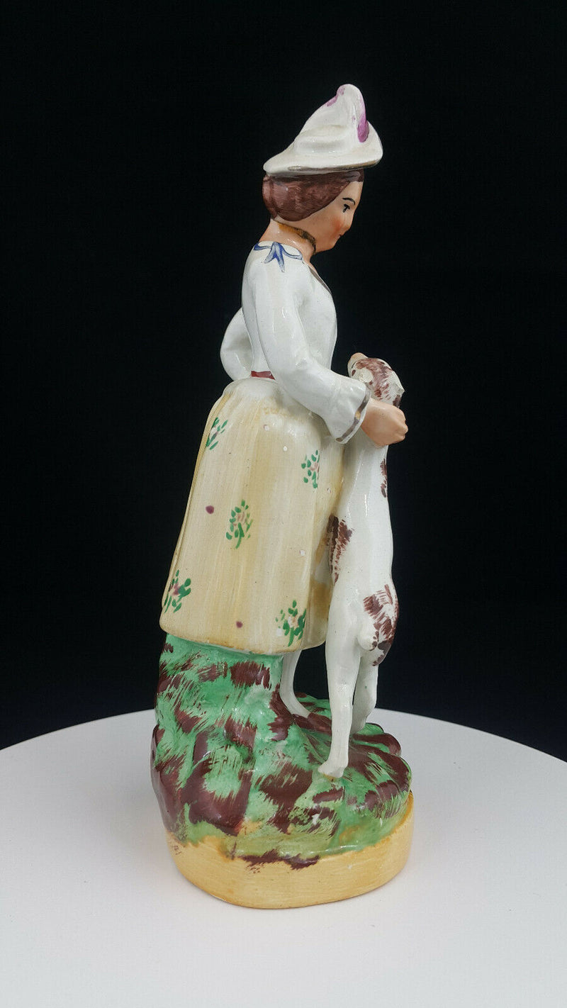 Staffordshire Figurine Lady With Dog - Restored/Broken