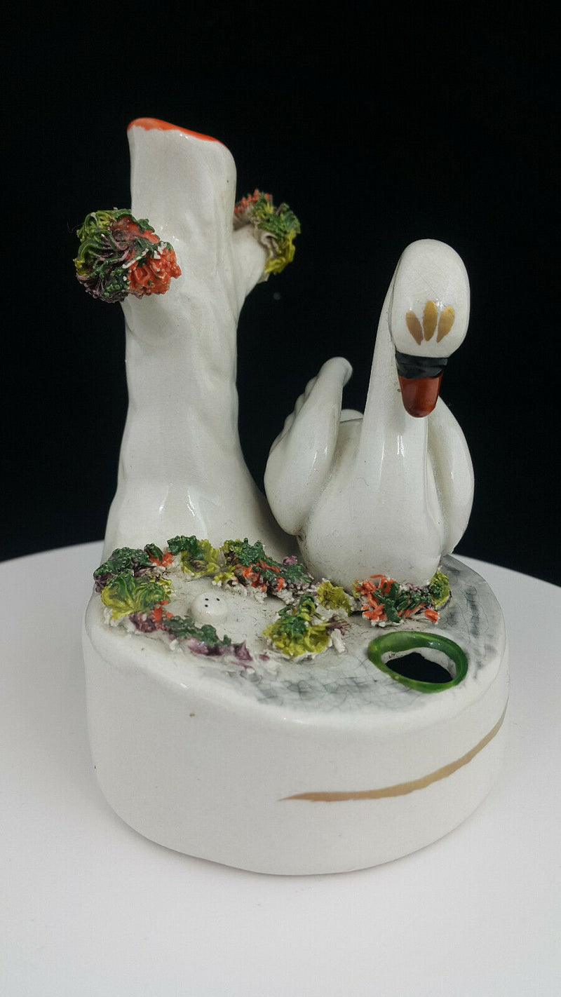 Staffordshire Spill Vase Swan Next To Tree