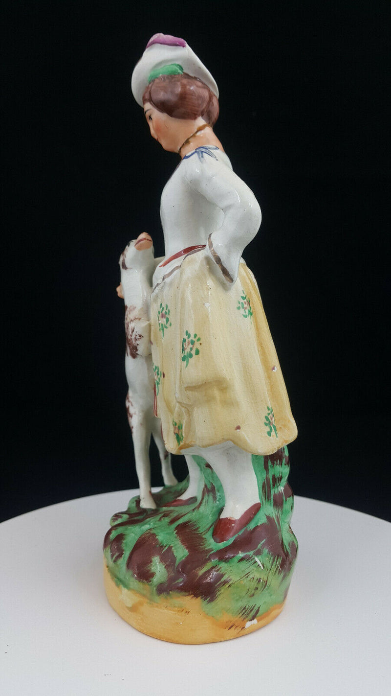 Staffordshire Figurine Lady With Dog - Restored/Broken
