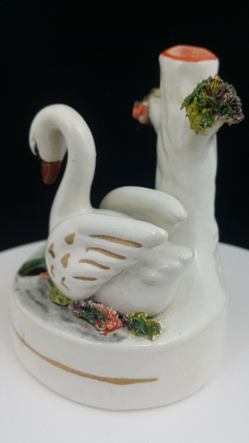 Staffordshire Spill Vase Swan Next To Tree