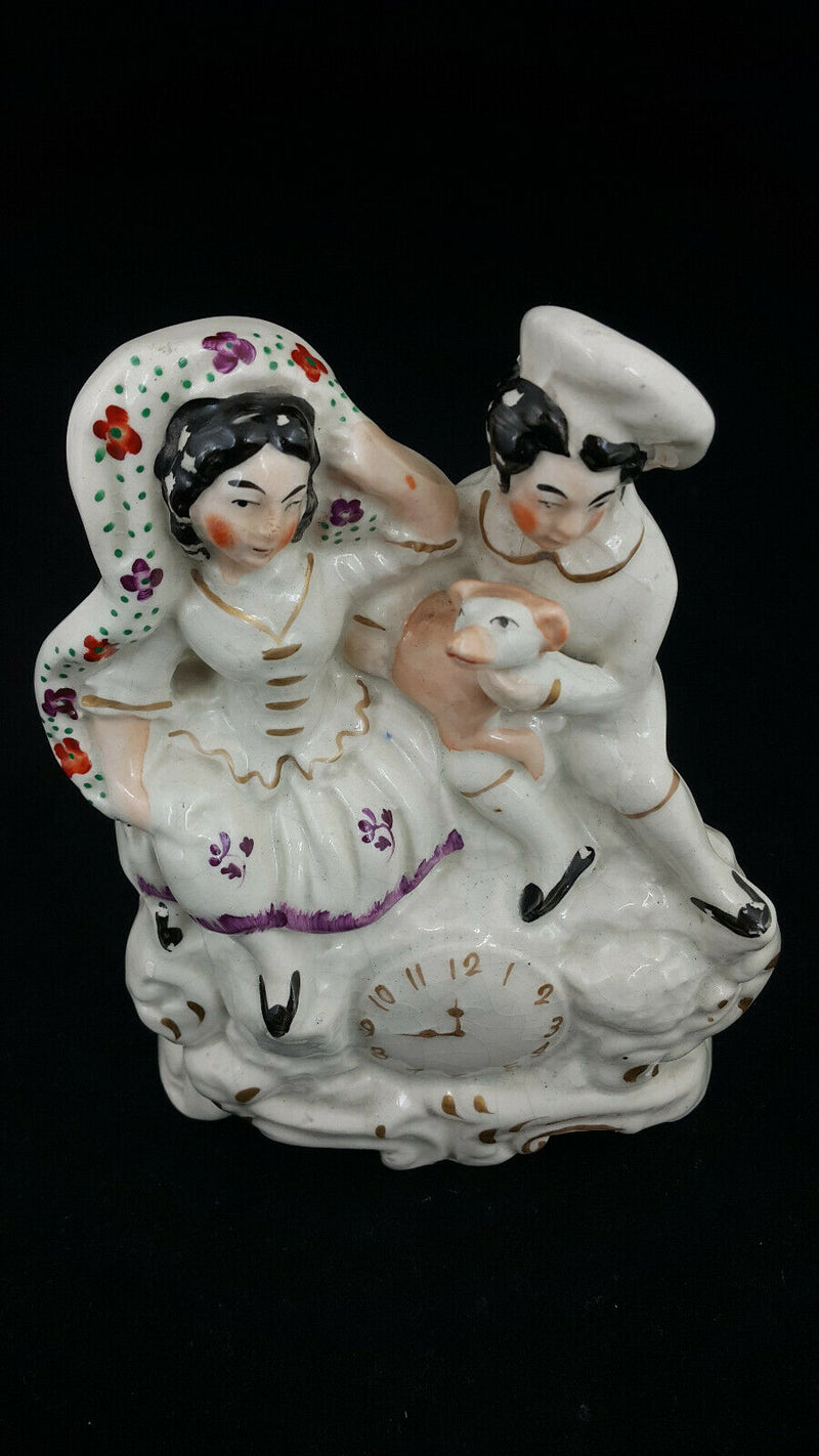 Staffordshire Flatback Figurine Loving Couple & Dog