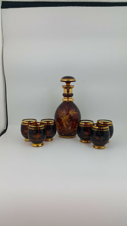 Boehmian Glass Etched Decanter & 6 Glasses
