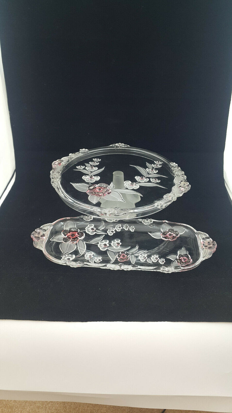 JG Durand Glass Cake Stand & Rectangular Tray