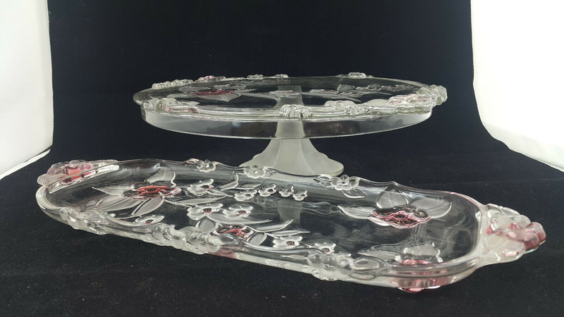 JG Durand Glass Cake Stand & Rectangular Tray