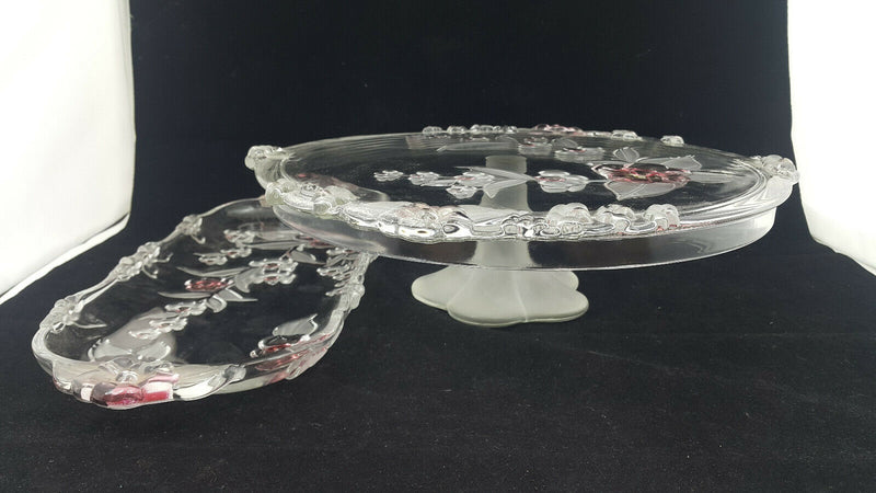 JG Durand Glass Cake Stand & Rectangular Tray