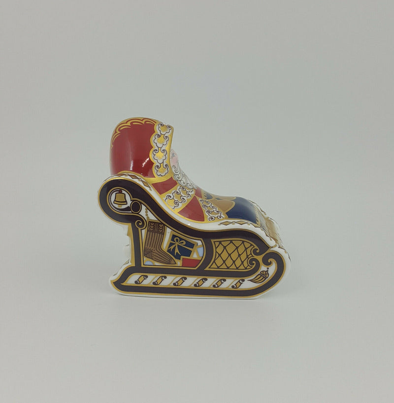 Royal Crown Derby Santa & Sleigh Paperweight - Gold Stopper