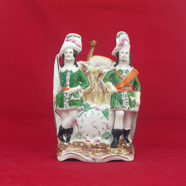 Antique Victorian Staffordshire Flatback Soldiers, Clock and Deer