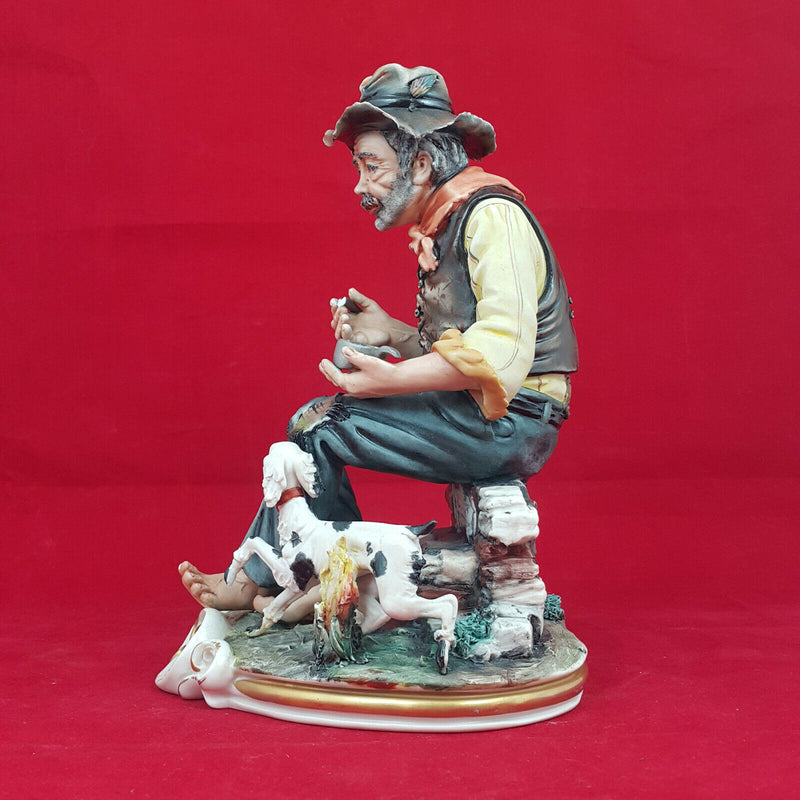 Capodimonte Old Man Figurine with Dog (broken utensil and toe)