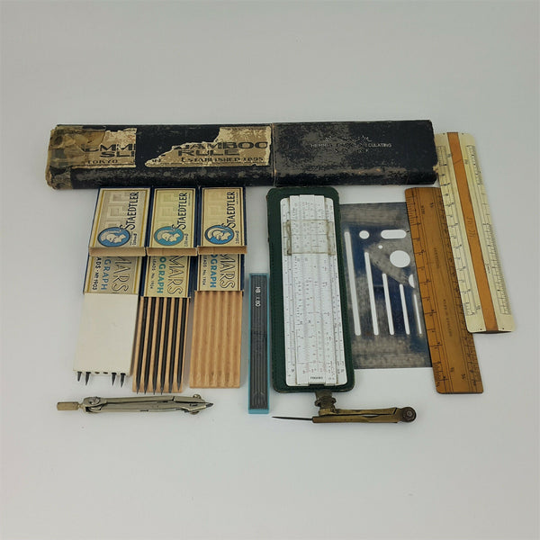 Sun Hemmi Bamboo Slide Rule & Miscellaneous Drawing Instruments (rare)