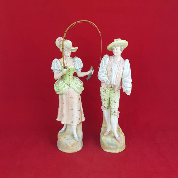 Vion & Baury German Bisque Figurines - Man & Woman Fishing - OA 759