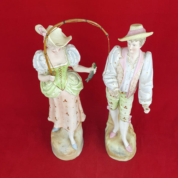 Vion & Baury German Bisque Figurines - Man & Woman Fishing - OA 759