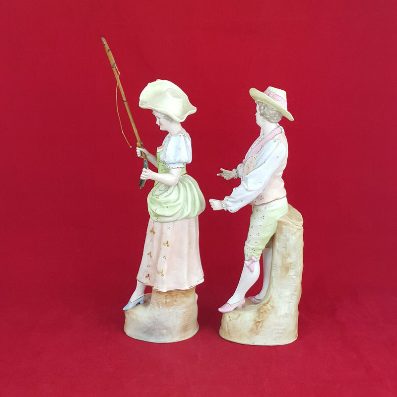 Vion & Baury German Bisque Figurines - Man & Woman Fishing - OA 759