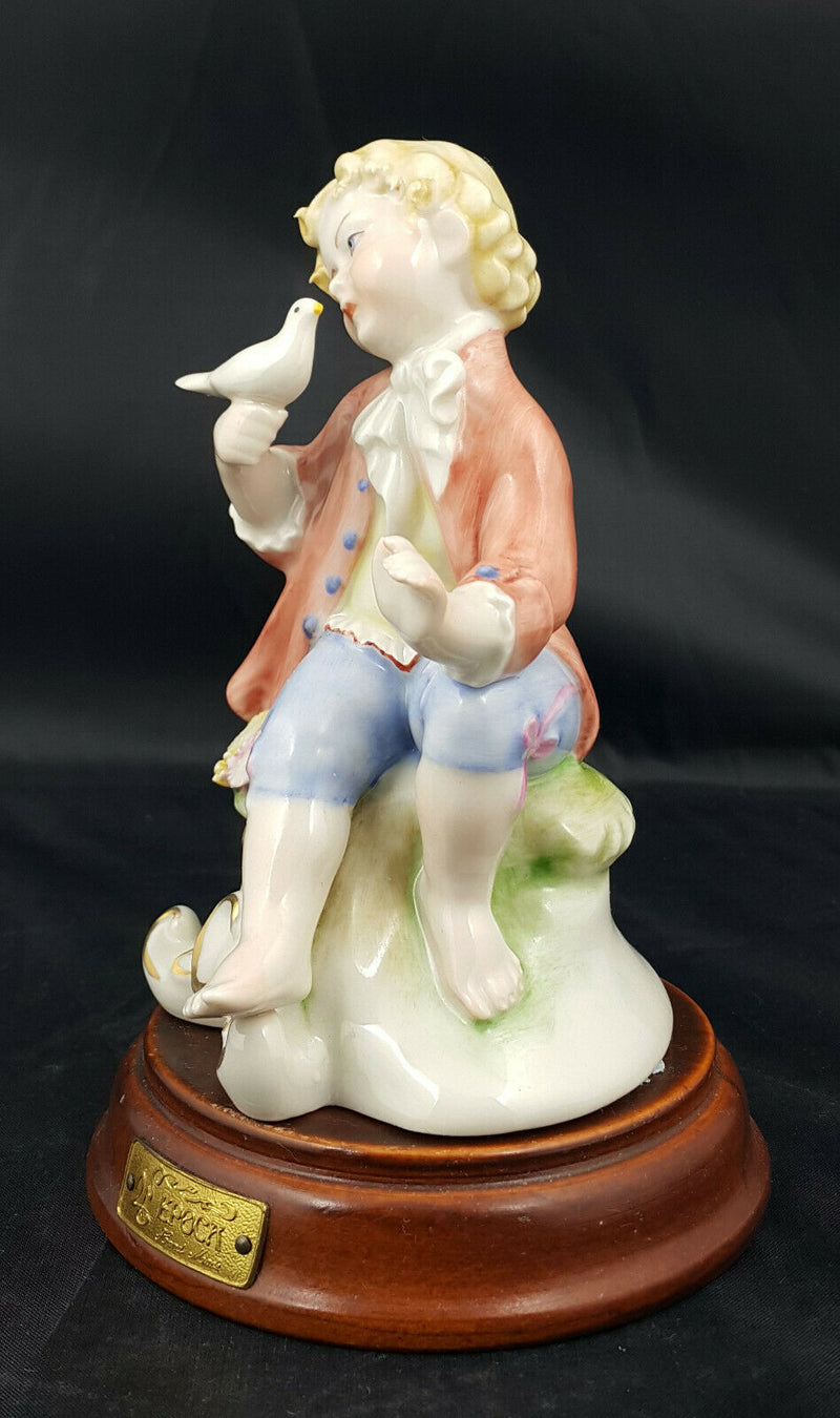 Portugal Epoca Porcelain Figurine Boy with Pegion Model No. 1497 – Wooden Base