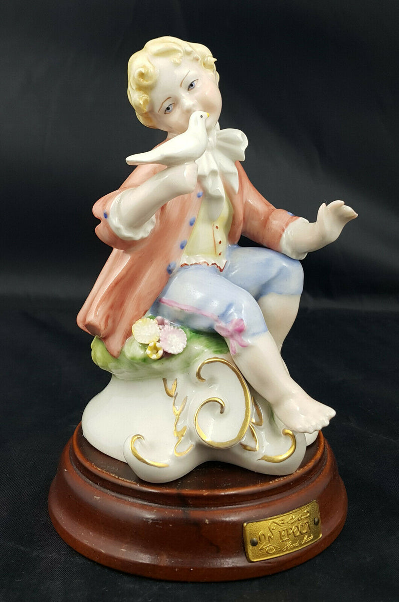 Portugal Epoca Porcelain Figurine Boy with Pegion Model No. 1497 – Wooden Base