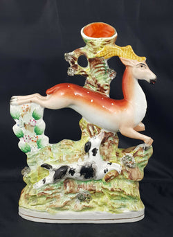 Staffordshire Figurine Stag & Hound Spill Vase - Broken