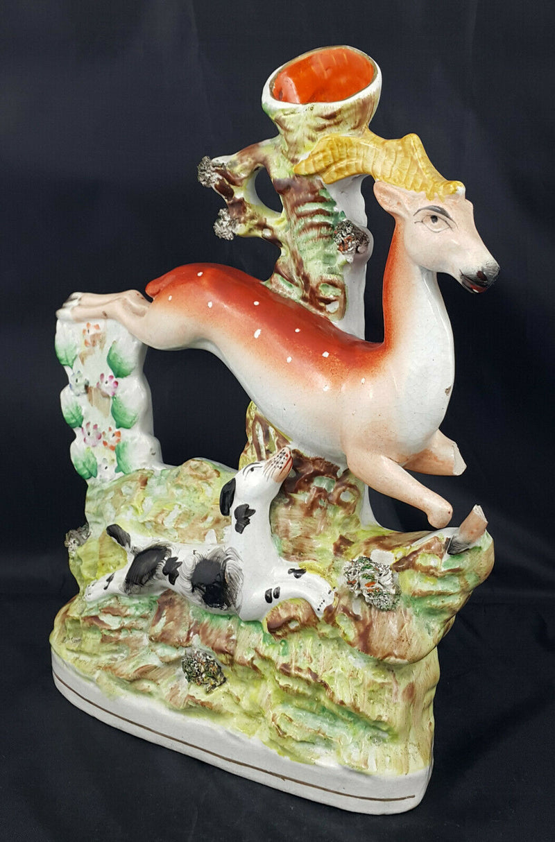 Staffordshire Figurine Stag & Hound Spill Vase - Broken