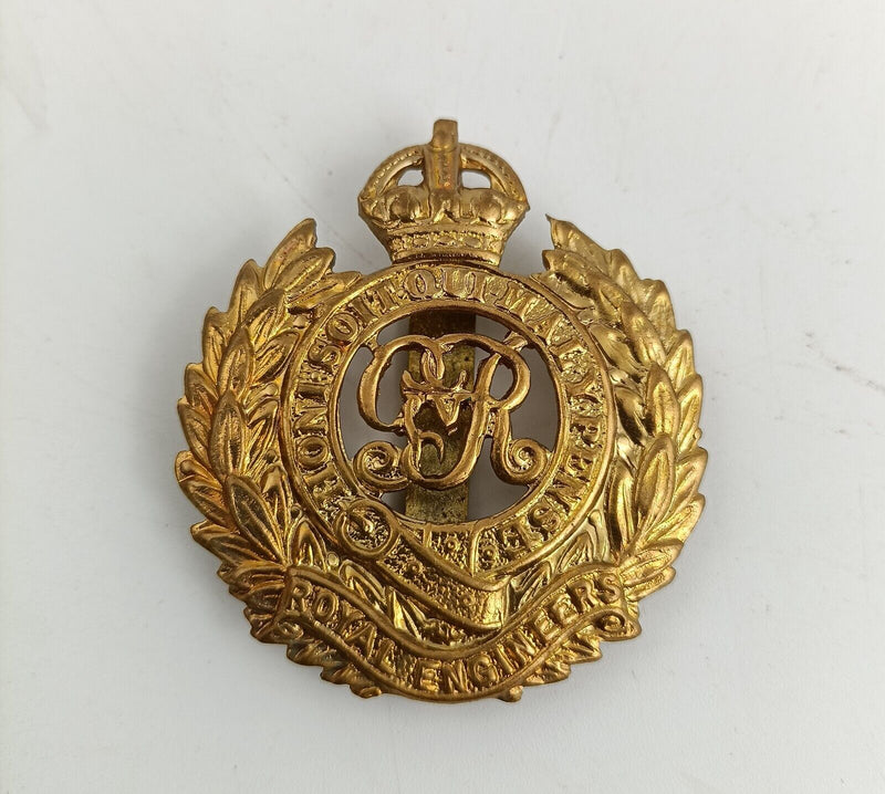 Royal Engineers Corps Cap Badge Brass Slider Antique - 6339 OA