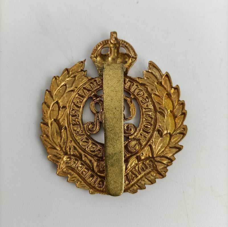 Royal Engineers Corps Cap Badge Brass Slider Antique - 6339 OA