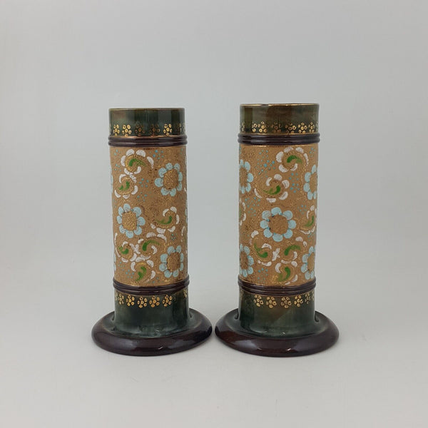 Antique Pair of Royal Doulton Lambeth Slater Vases 8389 - 6654 RD