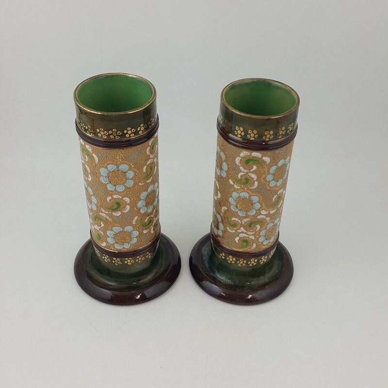 Antique Pair of Royal Doulton Lambeth Slater Vases 8389 - 6654 RD