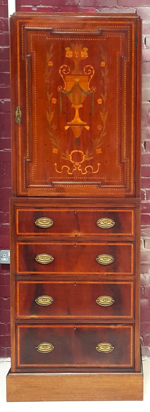 Antique French Marquetry Tall Cabinet / Chest Of Drawers - F85