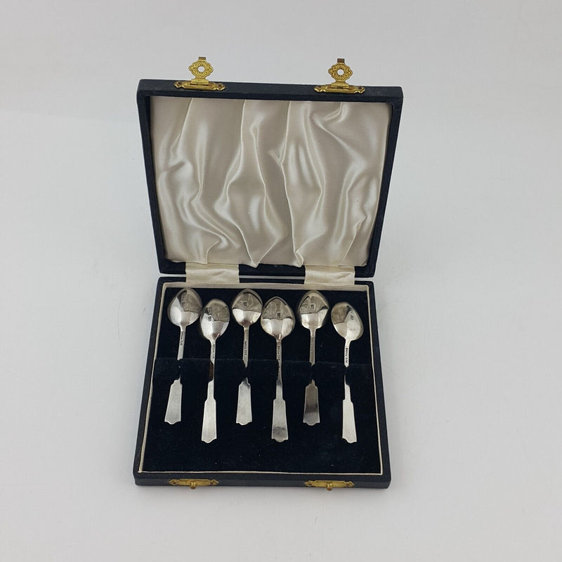 Set of Six Striling Sliver Hallmarked Enamel Spoons Peacock Feathers Design