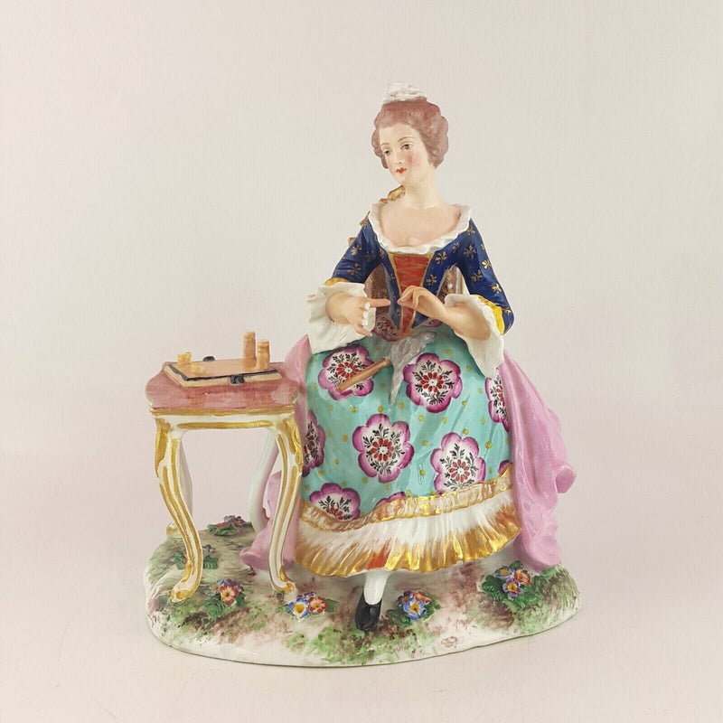 Early European Fine Porcelain Figurine Lady Dusting Table (Damaged) - 6714 OA