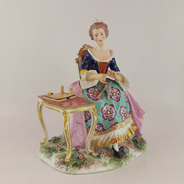 Early European Fine Porcelain Figurine Lady Dusting Table (Damaged) - 6714 OA